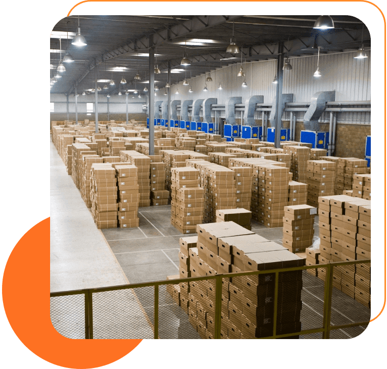 A warehouse filled with boxes of food.